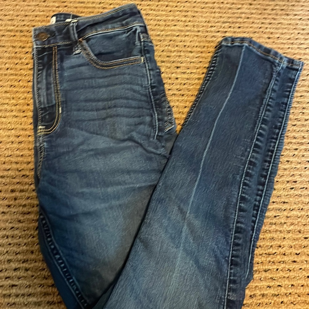 high rise super skinny jeans, size 5, hollister